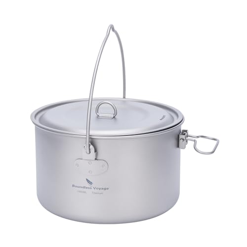 Boundless Voyage Titanium Hanging Pot for Outdoor Camping Backpacking Hiking Ultralight Portable Cooking Pot Camp Kitchen Cookware 1300ML/1950ML/2900ML - color: 1950ml (65 fl oz)