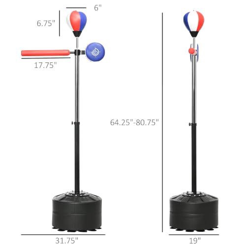Soozier Free Standing Boxing Bag with Stand, Punching Speed Bag Reaction Bar Challenge with Suction Cups, 64-81in Adjustable Height for Teenagers and Adults