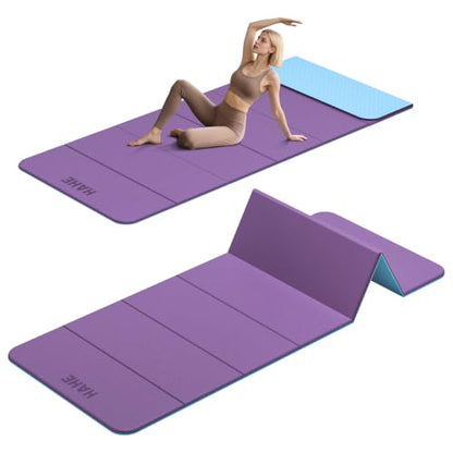 HAHE 7-Fold Design Extra Thick Yoga Mat 72"L x 24"W x 0.47", TPE - color: Purple & Sky Blue