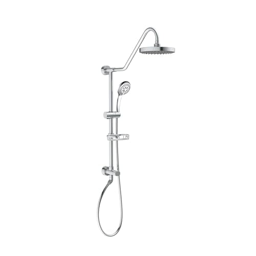 PULSE ShowerSpas Kauai III Polished Chrome Rain Shower Head with Handheld Spray - 2.5 GPM, 8" Showerhead, 5-Function HandShower, Adjustable Slide Bar - Shower Heads with Handheld Spray Combo - size: 2.5 Gallon Per Minute, style: Polished Chrome
