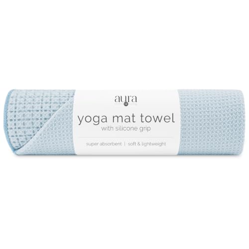 S&T INC. Aura Microfiber Yoga Mat Towel with Grip, 24" x 72", Blue - color: Blue