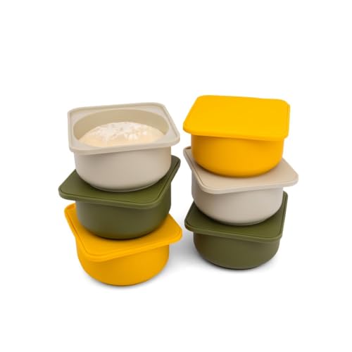 Pizza Dough Proofing Silicone Containers with Lids | Pizza Making Accessories | The Perfect Pizza | Set of 6 | Multi Yellow (2 Dough, 2 Olive, 2 Yellow) | Original Size (make 12" Pizzas) - color: Multi Yellow, size: Pack of 6