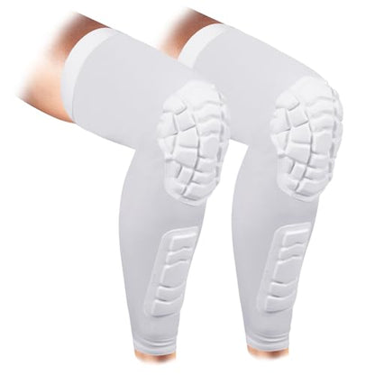 Wrestling Knee Pads Compression Leg Sleeve with Knee Pad and Calf Pad, 1 Pair Knee Sleeve with Shin Guards Shin Pads for Football, Baseball, Rugby, Lacrosse (2, White, Large) - color: White, size: Large