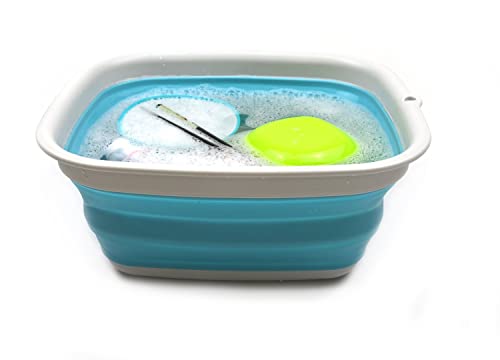 SAMMART 9.45L (2.5 Gallon) Collapsible Tub - Foldable Dish Tub - Portable Washing Basin - Space Saving Plastic Washtub (Bright Blue, M) - color: Bright Blue, size: Medium