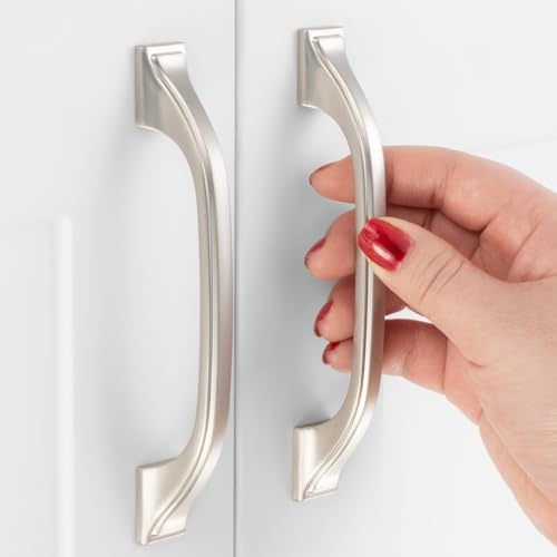 10 Pack 3-3/4 Inch Brushed Nickel Cabinet Pulls Satin Nickel Cabinet Handles Silver Kitchen Hardware for Cabinets Drawer Dresser ZP2409 Cupboard Bedroom Closet Bathroom Vanity - color: Brushed Nickel, size: 3-3/4" Hole Centers-10 Pcs