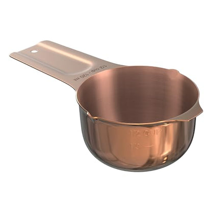 Color Up ½ Cup Measuring Cup (120 ml) – Premium Copper Stainless Steel, Accurate for Wet & Dry Ingredients, Embossed Markings, Easy-Pour Spouts, Dishwasher-Safe, Kitchen Essential - size: 1/2 Cup (120 ml) Copper
