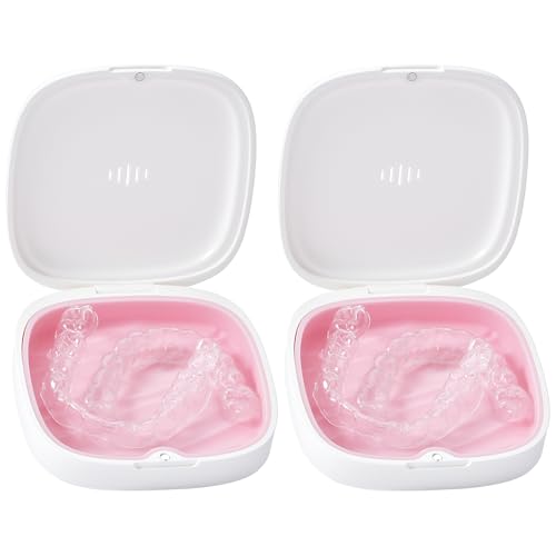 2Pack Retainer Case Slim Aligner Case Vent Holes Removable Silicone Insert (2Pack White Pink) - color: 2Pack White Pink