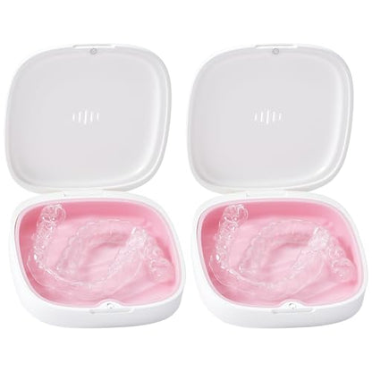 2Pack Retainer Case Slim Aligner Case Vent Holes Removable Silicone Insert (2Pack White Pink) - color: 2Pack White Pink