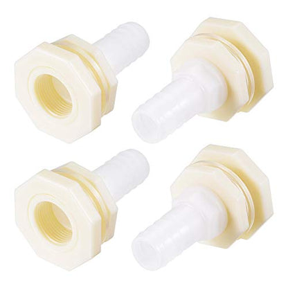 uxcell Bulkhead Fitting Adapter 25mm Barbed x G1 Female ABS White for Aquariums, Water Tanks, Tubs, Pools 4Pcs - size: G1