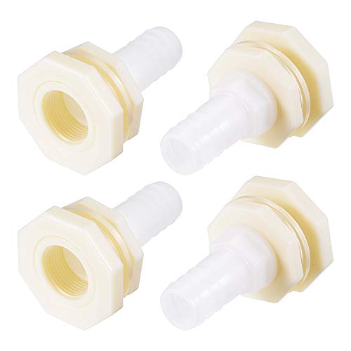 uxcell Bulkhead Fitting Adapter 25mm Barbed x G1 Female ABS White for Aquariums, Water Tanks, Tubs, Pools 4Pcs - size: G1