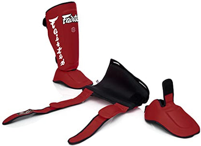Fairtex SP7 Lightweight Shin Guards, Detachable Syntek Leather Shin Pads - color: Red, size: Medium