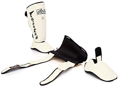 Fairtex SP7 Lightweight Shin Guards, Detachable Syntek Leather Shin Pads - color: White, size: Large