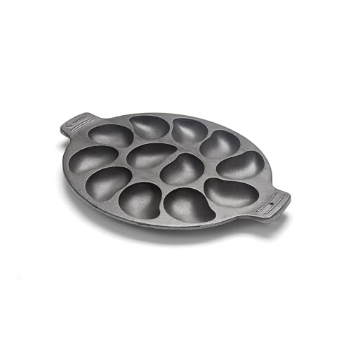 Outset Cast Iron Oyster Grill Pan, 12 Cavities, Black Oyster BBQ and Serving Pan - color: Black, size: 12 Cavities