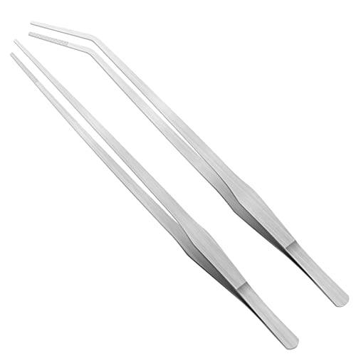 2PCS Long Tweezers, 15 inch Curved Aquascaping Tools, Stainless Steel Feeding Tongs Aquascape Tools, Aquarium Tweezers for Aquarium Reptile, Plant, Snakes, Lizards, Coral Feeder