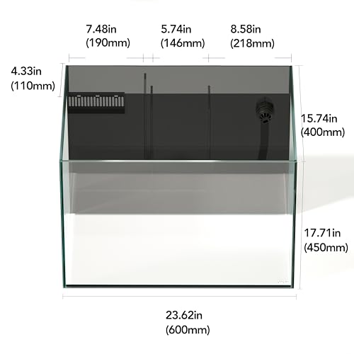 60P 26.23 Gallon Ultra Clear All Glass Rimless Low Iron Aquarium Tank with Rear Filtration Chamber for Salt and Fresh (Return Pump Included) 23.6Wx17.7Dx15.8H in(60x45x40cm) 8mm Thickness