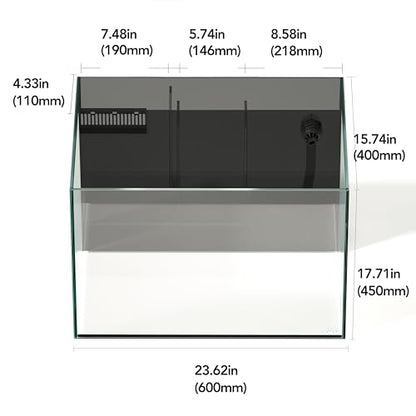 60P 26.23 Gallon Ultra Clear All Glass Rimless Low Iron Aquarium Tank with Rear Filtration Chamber for Salt and Fresh (Return Pump Included) 23.6Wx17.7Dx15.8H in(60x45x40cm) 8mm Thickness
