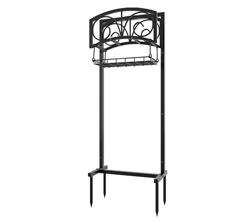 Fire Beauty Garden Hose Holder,Freestanding Water Hose Holder with Storage Basket,In ground Hose Rack Organizer for Outdoor,Detachable Hose Holder Stake,Hose Reel Stand for Outside Lawn Yard - style: Scroll Design