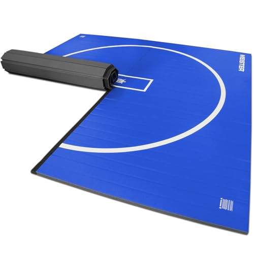 Meister FlexFloor Wrestling Mat - 10ft x 10ft Roll-Up Pro Training Mat for Home & Gym - color: Blue