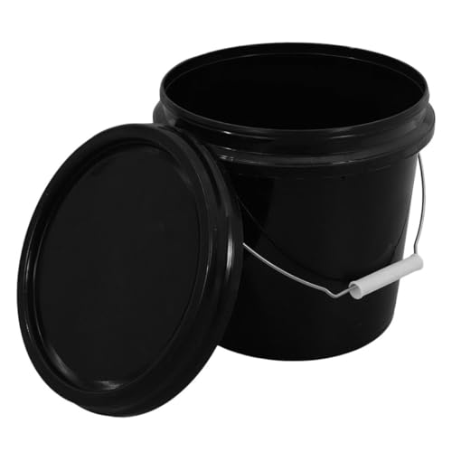 Sealed Plastic Bucket Lid Leakproof Storage Pail for Kitchen Office Laundry Milk Oil Flour Heavy Duty Design - color: Black