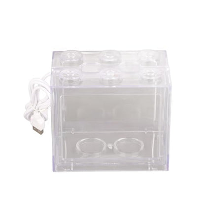 Mini USB LED Aquarium Fish Bowl Plastic Tank with White Light for Desk Tabletop Decor Energy-Saving Office Accent(Transparent)