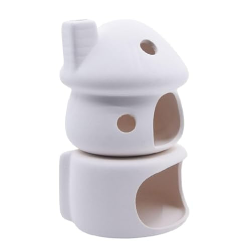 Aquarium Decorations Ceramic Mushroom House with Cave Set for Fish Tank Landscape to Small Shrimp/Goldfishes Hiding Rest and Breed (White)
