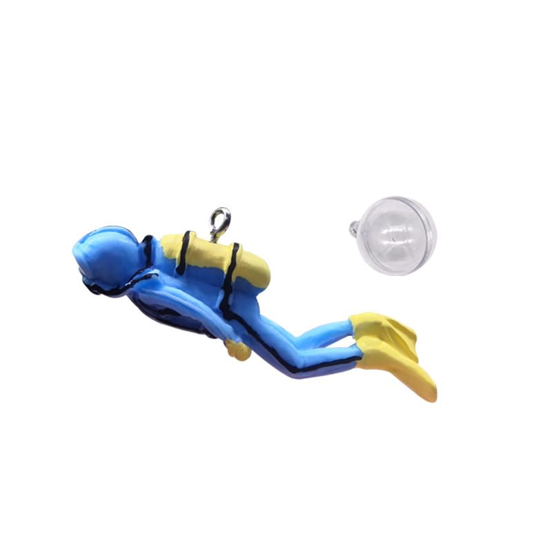 Blue Miniature Diver Figurine with Floating Ball, Resin Aquarium Decoration Micro Landscape Ornament for Fish Tank Pet Supplies
