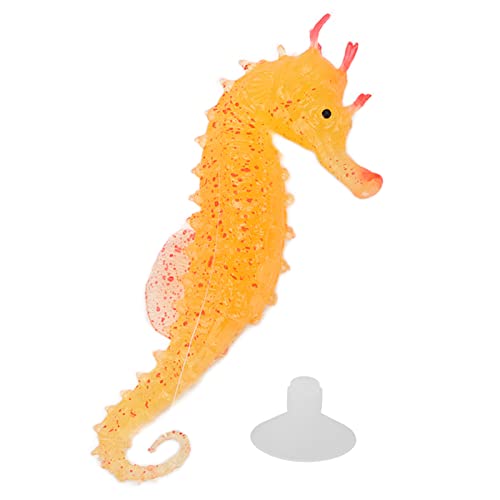 plplaaoo Simulation Seahorse Realistic Luminous Silicone Hippocampus Aquarium Decor with Suction Cup for Freshwater and Saltwater Fish Tanks 10 x 4cm (Yellow)