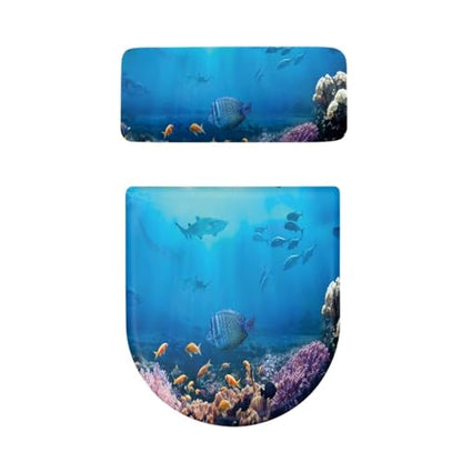 Bathroom Toilet Lid Cover Toilet Seat Cover Set 2 Pcs,Stretch Toilet Tank Lid Cover Protector,Fits Most Toilet Tanks and Lids,Sea Fish Blue