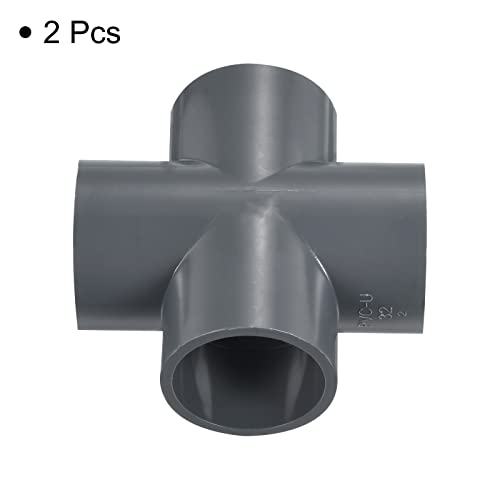 PATIKIL 32mm PVC Pipe Fittings, 2 Pack 4 Way Tee Shape Water Tubing Cross Joint Connectors Adapters for Garden Irrigation Home Aquarium - size: 32mm