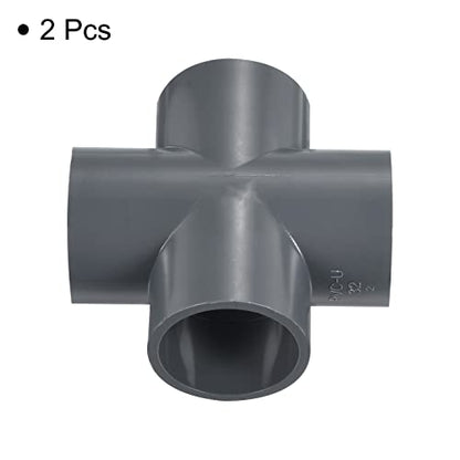 PATIKIL 32mm PVC Pipe Fittings, 2 Pack 4 Way Tee Shape Water Tubing Cross Joint Connectors Adapters for Garden Irrigation Home Aquarium - size: 32mm