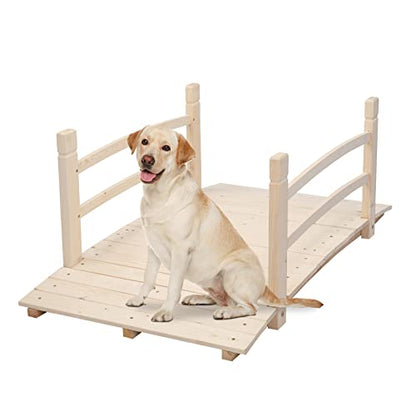 VINGLI 4 ft Garden Bridge, Arch Walkway Wooden Bridge with Safety Rails Natural Finished, Decorative Landscaping Footbridge for Koi Pond, Dry Creek Bed, Garden Pathway or Japanese Zen Decor