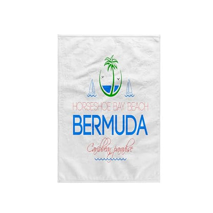 3dRose - Alexis Design - Caribbean Beaches - Horseshoe Bay Beach Bermuda Caribbean Paradise Text Decorative Images - Towels (twl-303780-1) - size: 15" x 22"