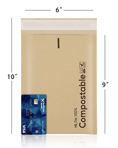 6x10 100% Biodegradable Bubble Mailers,25 Count Kraft Brown #0 Compostable Padded Packaging Wrap Envelopes Pouches Eco Friendly Self Seal Bags - color: Brown