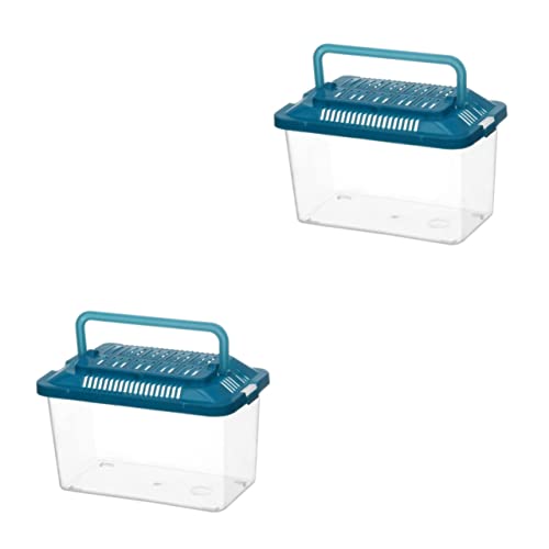 2Pcs Portable Fish Tank Handheld Aquarium Transparent Turtle Box for Reptiles Hamsters and Betta Fish Pet Carrier Container with Handle Random Color