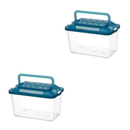 2Pcs Portable Fish Tank Handheld Aquarium Transparent Turtle Box for Reptiles Hamsters and Betta Fish Pet Carrier Container with Handle Random Color