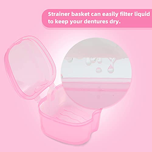 Dental Orthodontic Retainer Container Cleaning Case,Denture Bath Box Case Cup Holder, Mouthguard Storage Soaking Case - Pink - color: Transparent Pink
