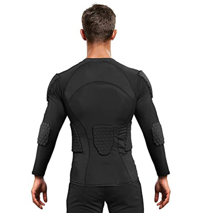 Zicac Men's Sports Shock Rash Guard Compression Padded Shirt Soccer Basketball Protective Gear Chest Rib Guards - color: Black-C, size: Medium