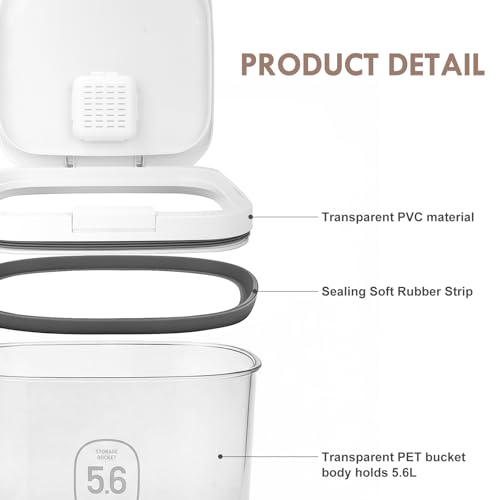 5-8Lbs/5.92Qt/5.6L Airtight Dog Cat Food Storage Container and Pet Storage Bin BPA-Free. PET Clear Stackable Dog Treat Containers for Pet Food/Rice/Dry/Cereals/Flour/Sugar/Bread