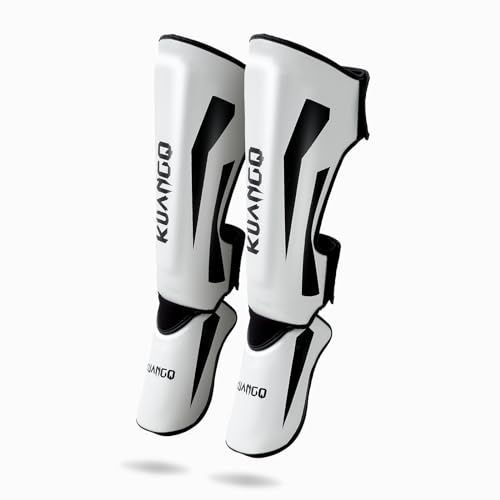 Muay Thai Shin Guards for MMA Sparring, Martial Arts,Kickboxing | Leg Instep Protection Pads, Kickboxing MMA Training, Sparring Gear, Professional MMA Equipment - color: Black-White, size: Large