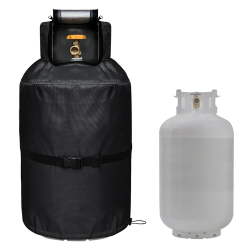 30 lb Propane Tank Cover Insulated Heavy-Duty 1200D Oxford cloth Top-opening Design All-Season Protective Cover for Outdoor UV-Resistant, Waterproof, and Dustproof Propane Tank Accessories (Black) - color: Black - 30lb
