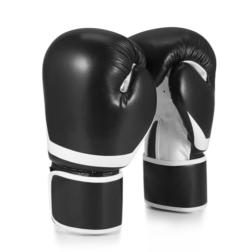 Flexzion Boxing Sparring Training Gloves Pro Muay Thai Kickboxing Heavy Bag Punching Mitts Wrist Wrap Full Contact Combat Sport Protective Hand Gear Martial Art Supply for Women & Teens, 10Oz - color: Black