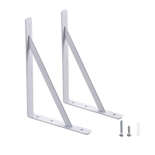 12 x 8 inch Heavy Duty Shelf Brackets, Load Capacity: 600 lb, 2-Pack White Metal L Supports for Wall Mounted Wood Shelving, Shelves Bracket with Screws, HOME MASTER HARDWARE - color: White, size: 12 inch x 8 inch-2pcs