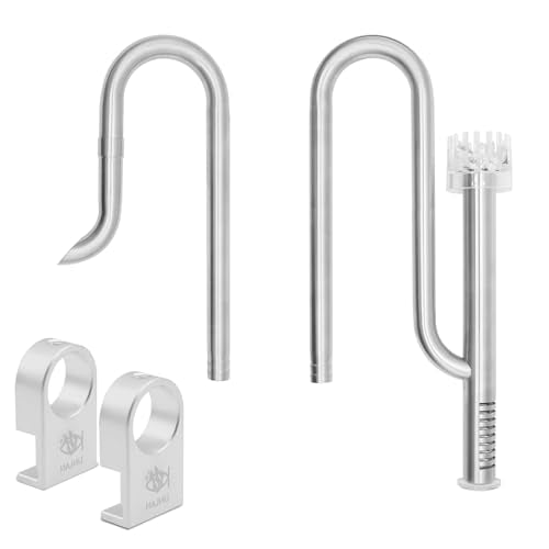 LINLAN 304 Stainless Steel Lily Pipe Inflow and Outflow with Mini Aluminum Alloy Pipe Holder, 360° Rotatable Outflow, Fits 1/2 Inch ID Filter Hose, for Rimless Aquariums (12mm-with Skimmer)
