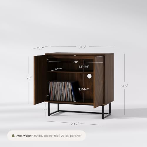 Nathan James Enloe Modern Sideboard Buffet Storage Accent Cabinet with Doors in a Rustic Walnut Finish and Black Matte Metal Base for Hallway, Entryway, Kitchen or Living Room, Walnut/Black
