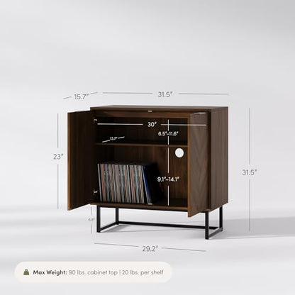 Nathan James Enloe Modern Sideboard Buffet Storage Accent Cabinet with Doors in a Rustic Walnut Finish and Black Matte Metal Base for Hallway, Entryway, Kitchen or Living Room, Walnut/Black