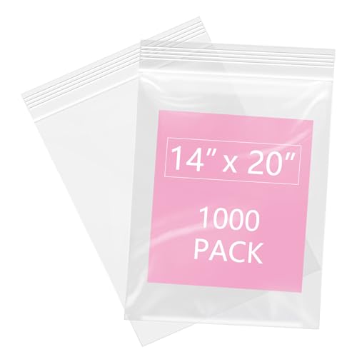 1000 Pcs- 14" x 20" Large Zip Bags for Storage - Reclosable Plastic Zip Poly Bags for Clothing, T-Shirts, Pants