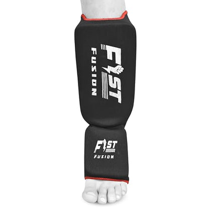 Muay Thai Shin in Step, Kickboxing MMA Boxing Training Elasticated Breathable Leg Foot Guard Socks Pair - color: Black, size: Medium