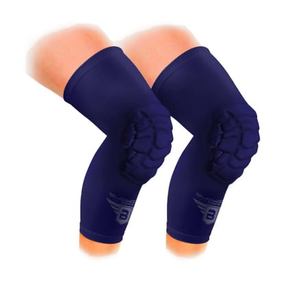 Bucwild Sports Knee Pads/Padded Compression Pro Knee Sleeves (1 Pair) Youth & Adult Sizes - Basketball Wrestling Volleyball Black White Red Blue (Black Camo, Small (Teen/Young Adult)) - color: Navy Blue, size: XS (Youth)