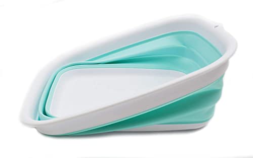 SAMMART 9.45L (2.5 Gallon) Collapsible Tub - Foldable Dish Tub - Portable Washing Basin - Space Saving Plastic Washtub (White/Lake Green, M) - color: White/Lake Green, size: Medium