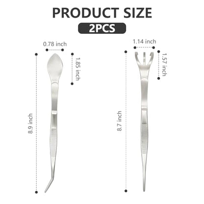 2 PCS Stainless Steel Garden Tweezers Set 2-in-1 Long Plant Tweezers Gardening Tools with 8.9" Curved Tine & 8.7" Straight Rake for Plants, Lawn, Bonsai, Succulents